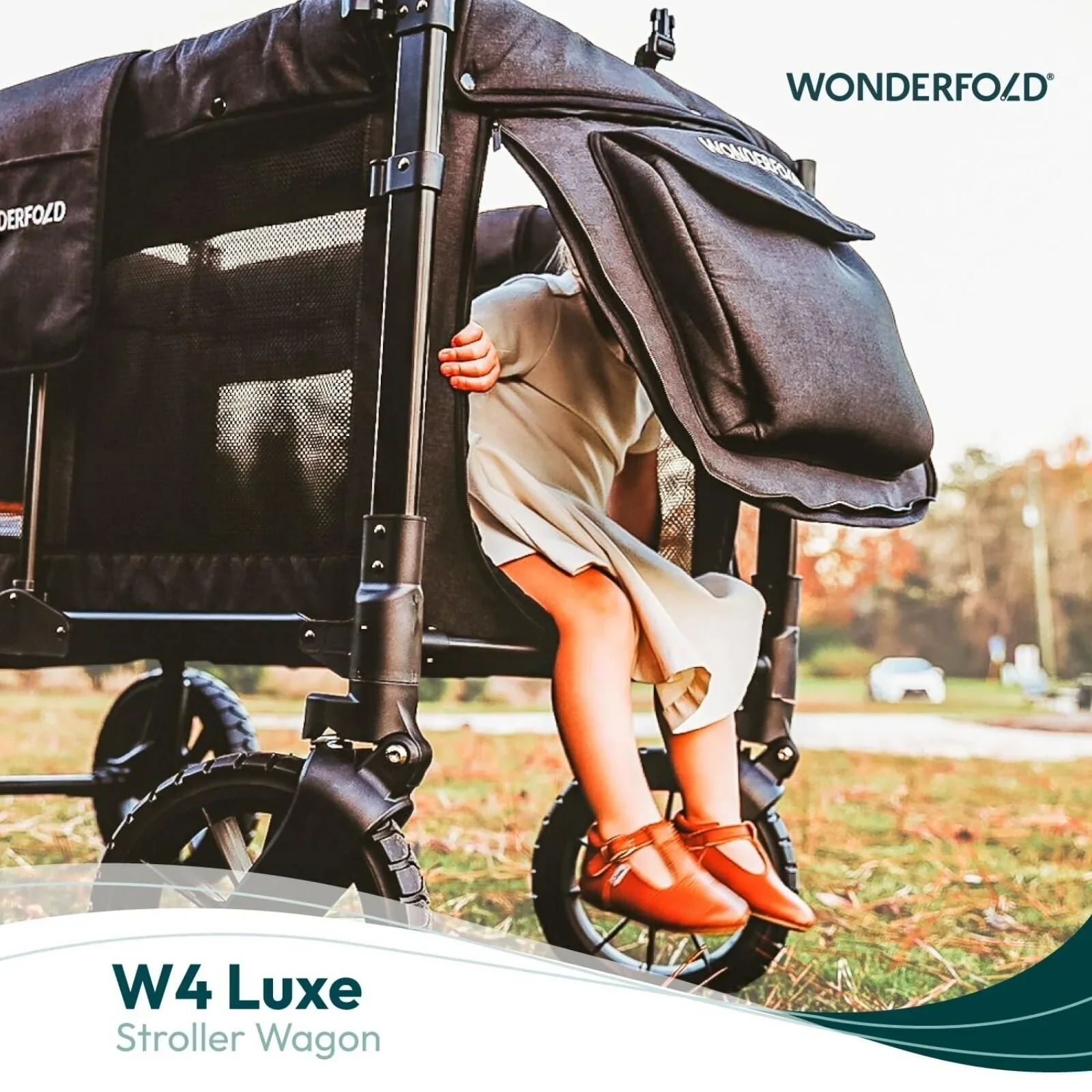 Wonderfold W4 Luxe Pro Stroller Wagon - Jet Black - Image 10