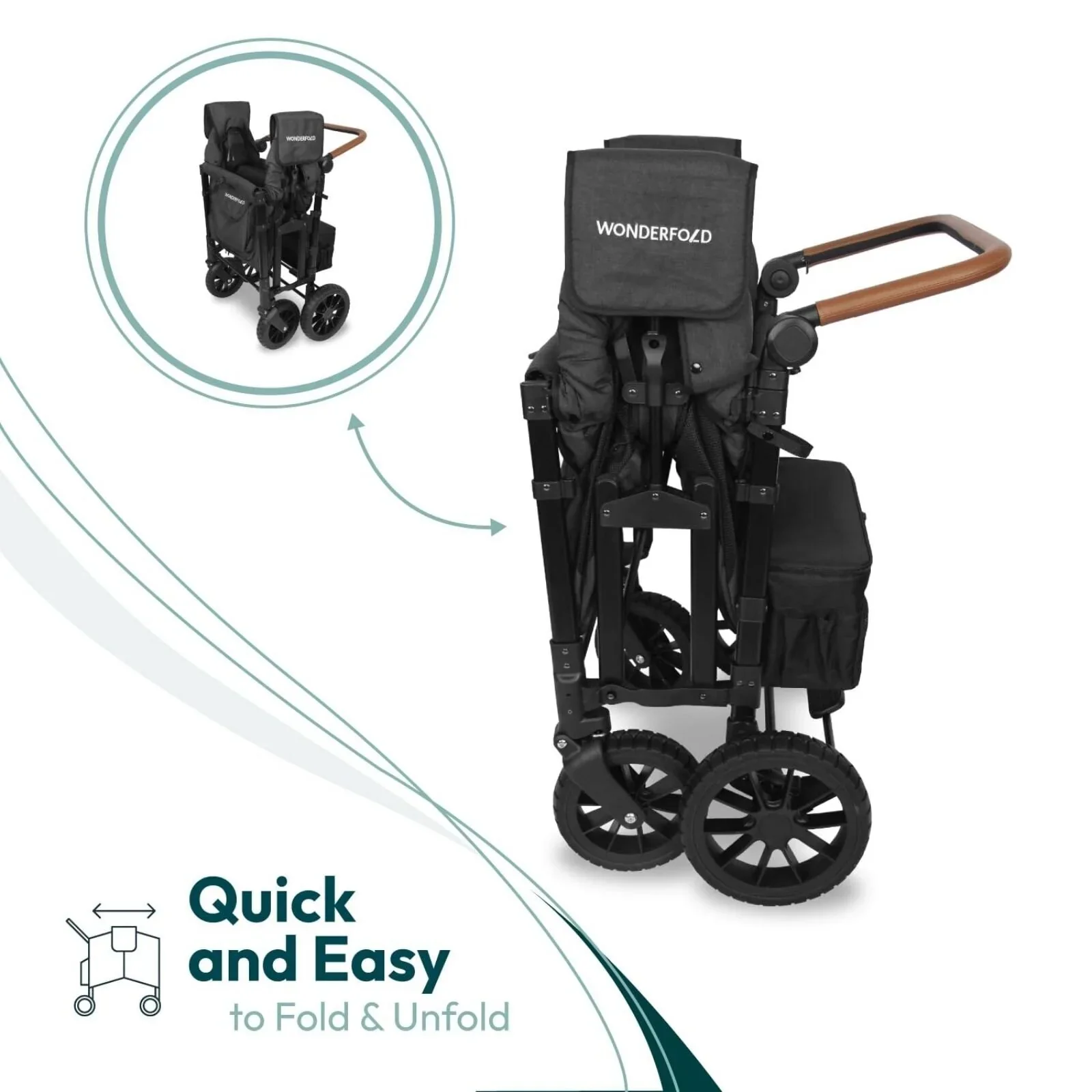 Wonderfold W4 Luxe Pro Stroller Wagon - Jet Black - Image 11