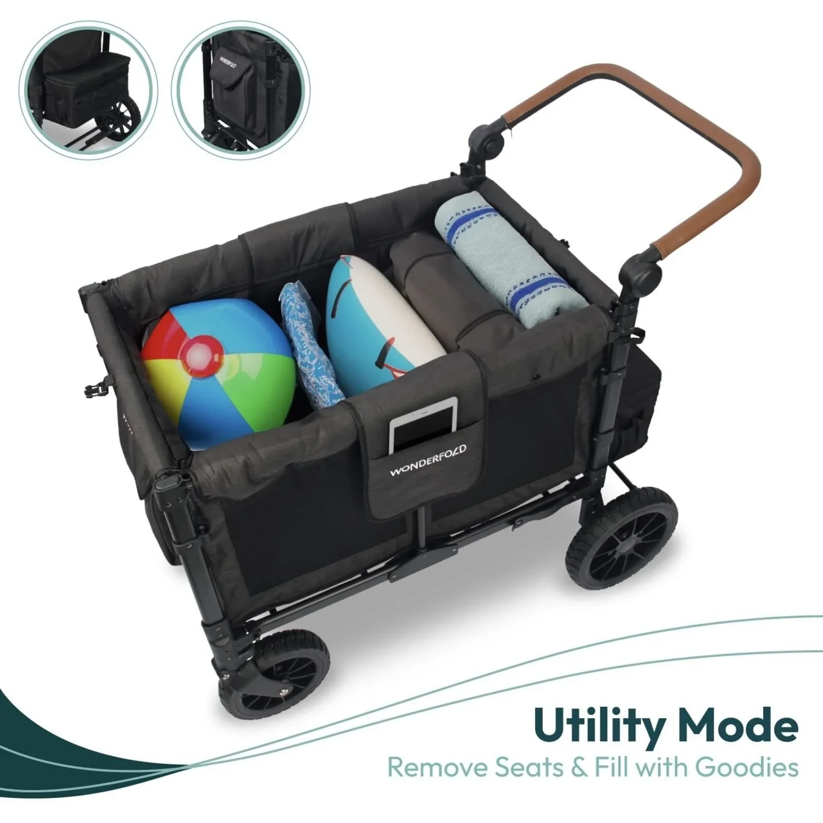 Wonderfold W4 Luxe Pro Stroller Wagon - Jet Black - Image 12