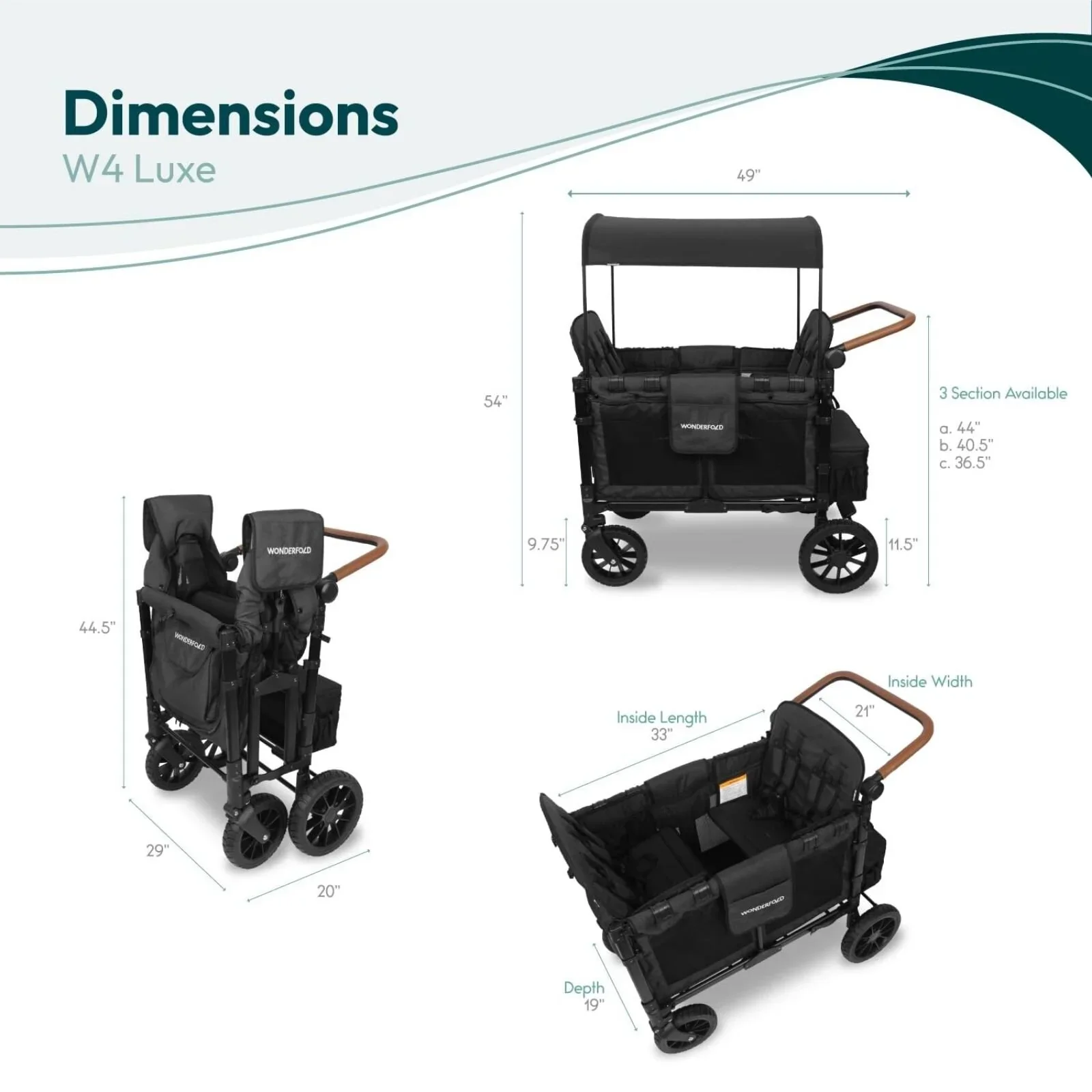 Wonderfold W4 Luxe Pro Stroller Wagon - Jet Black - Image 13