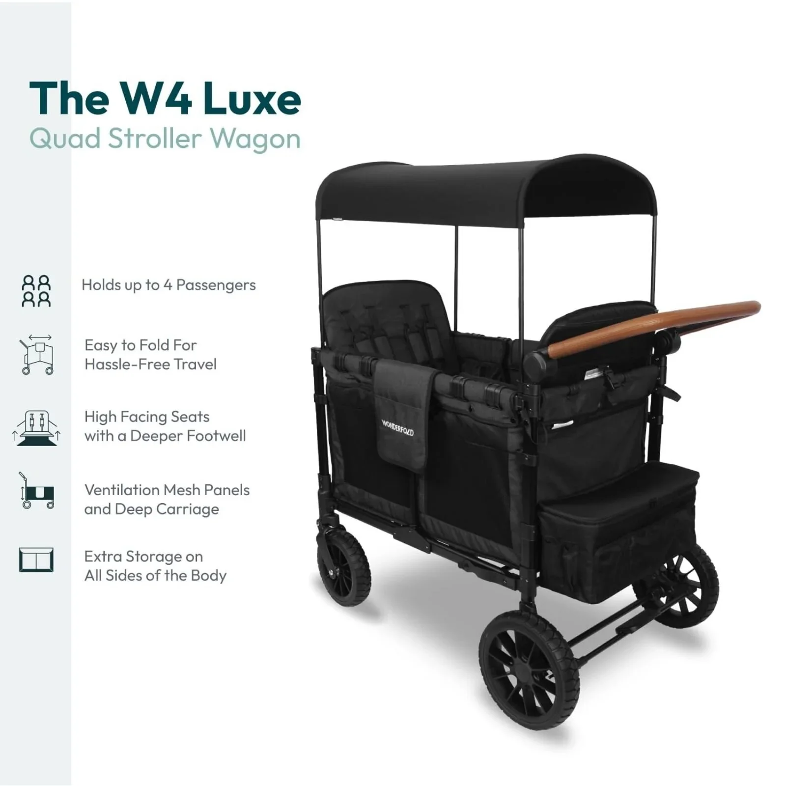 Wonderfold W4 Luxe Pro Stroller Wagon - Jet Black - Image 9