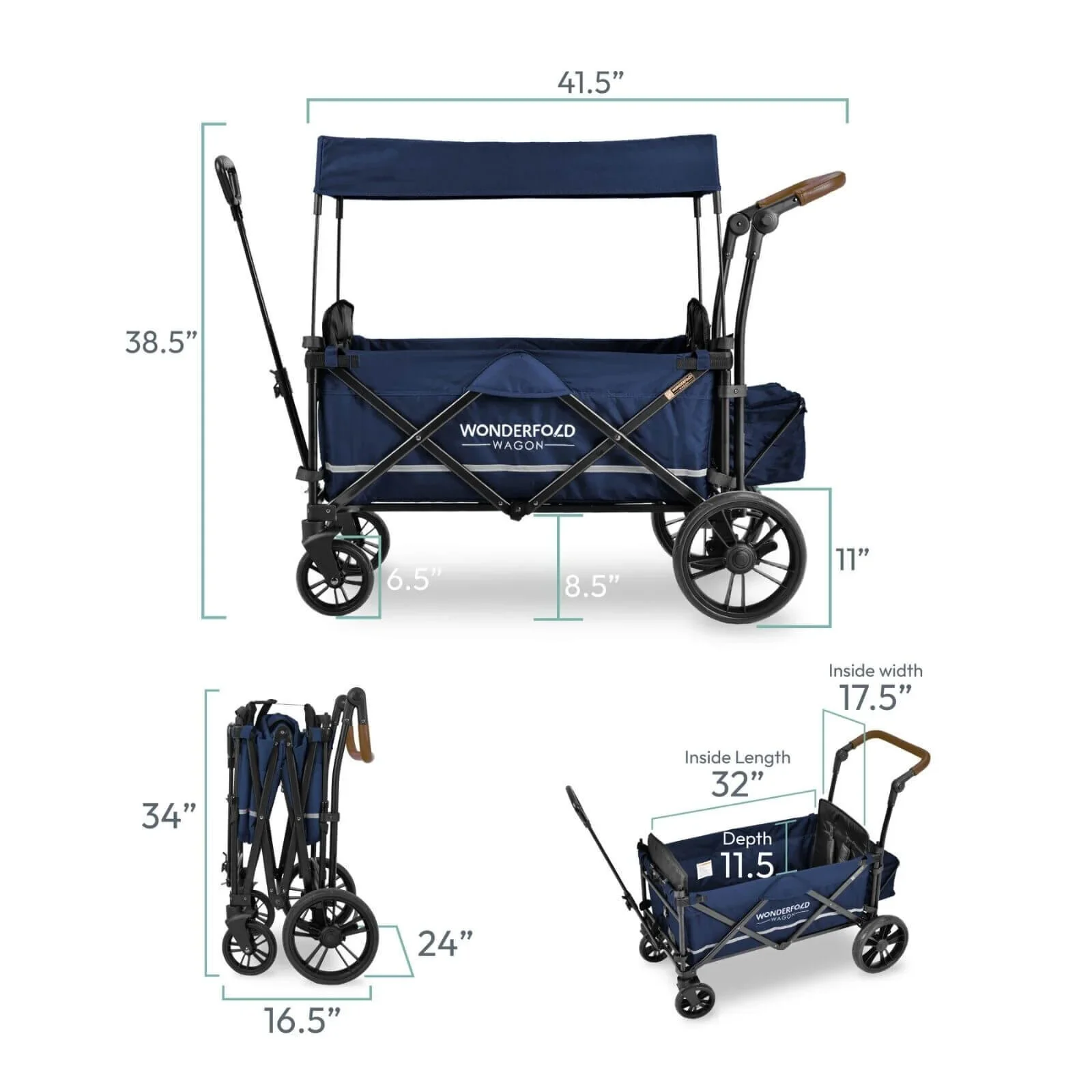 Wonderfold X2 Push & Pull Double Stroller Wagon - Midnight Blue - Image 10