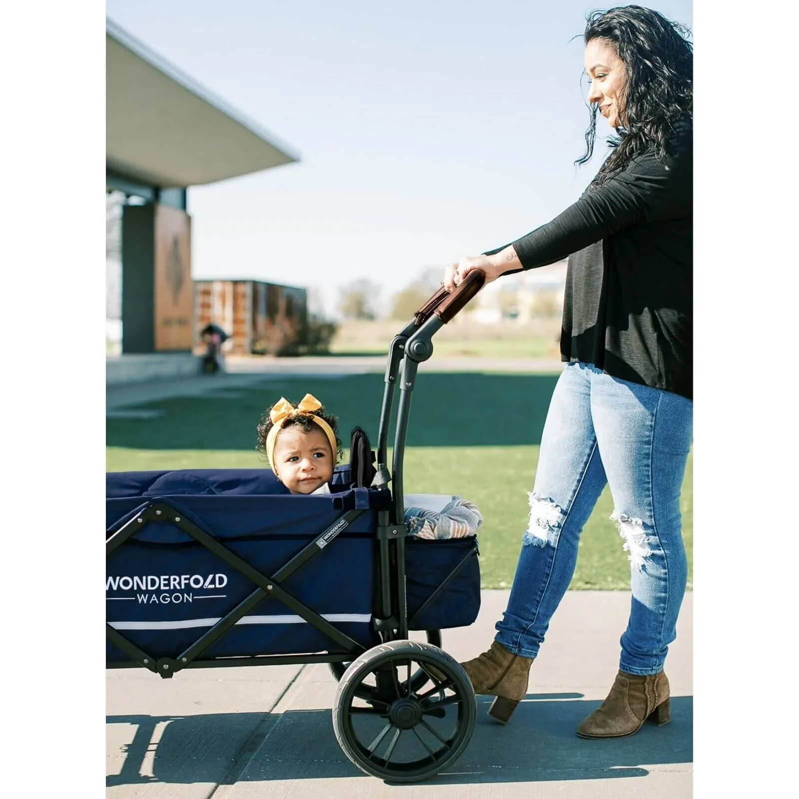 Wonderfold X2 Push & Pull Double Stroller Wagon - Midnight Blue - Image 7