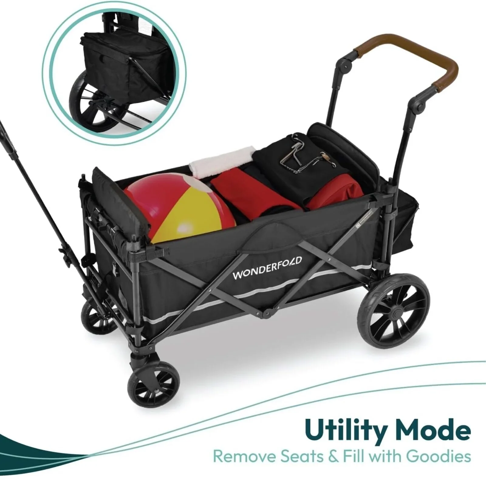 Wonderfold X2R Push & Pull Quad Stroller Wagon - Sapphire Navy - Image 9