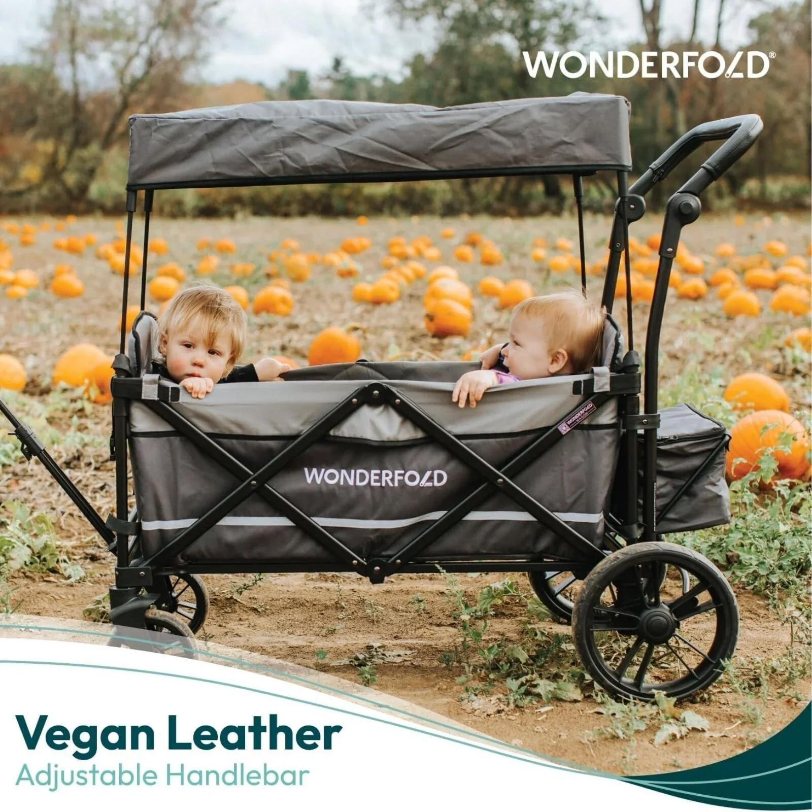 Wonderfold X2R Push & Pull Quad Stroller Wagon - Black - Image 16