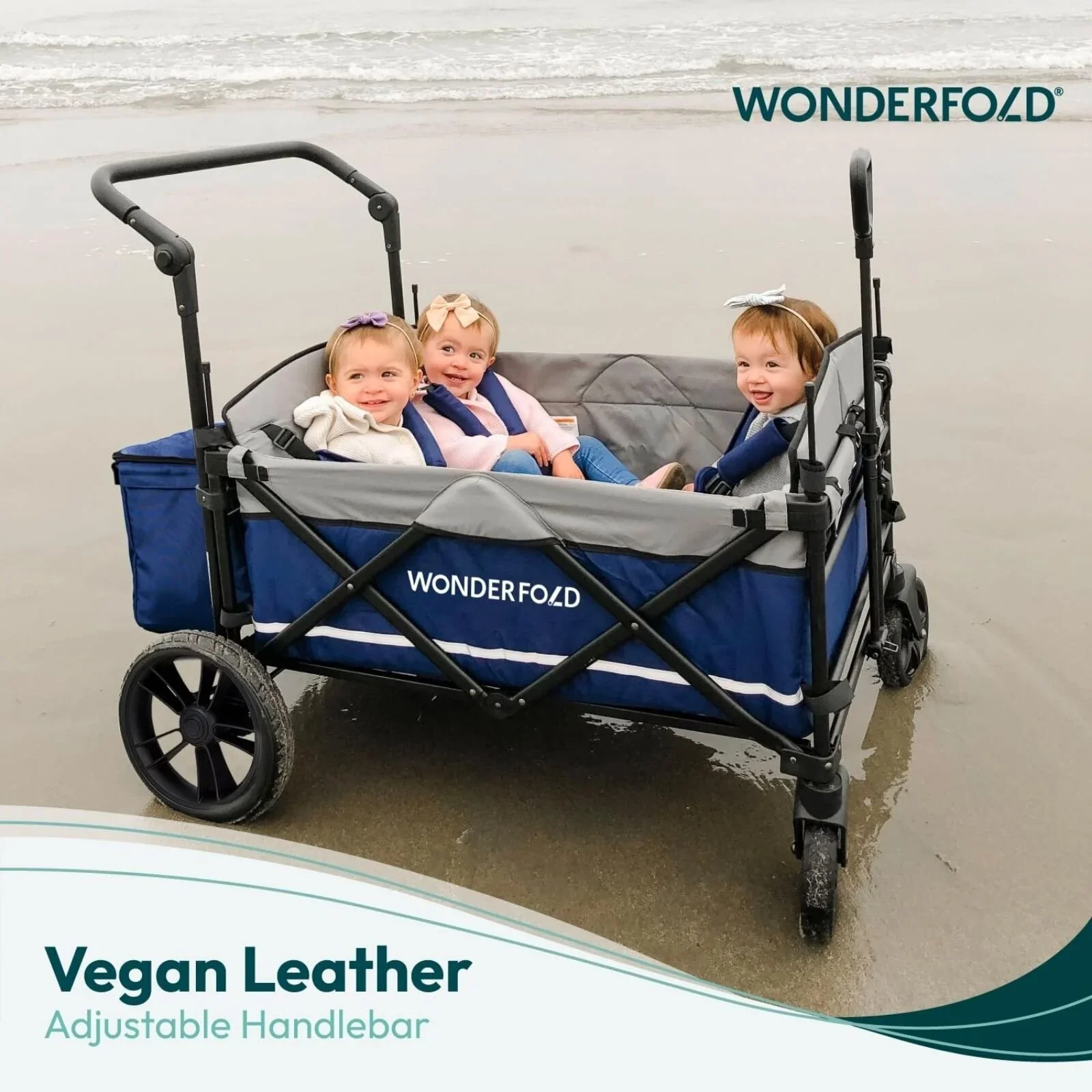 Wonderfold X4R Push and Pull Quad Stroller Wagon - Sapphire Navy - Image 10