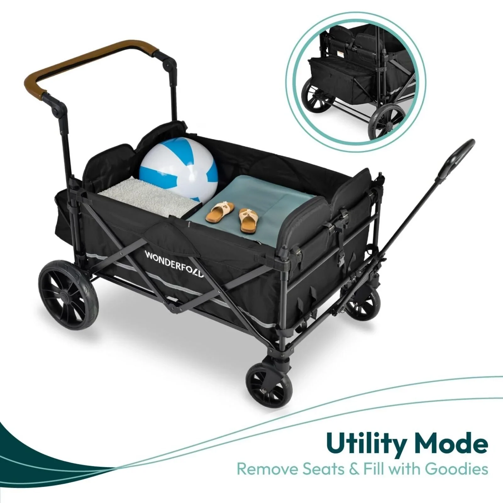 Wonderfold X4R Push and Pull Quad Stroller Wagon - Sapphire Navy - Image 12