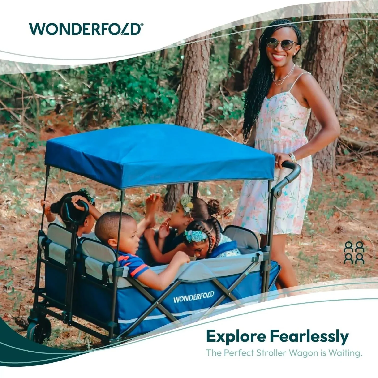 Wonderfold X4R Push and Pull Quad Stroller Wagon - Sapphire Navy - Image 8