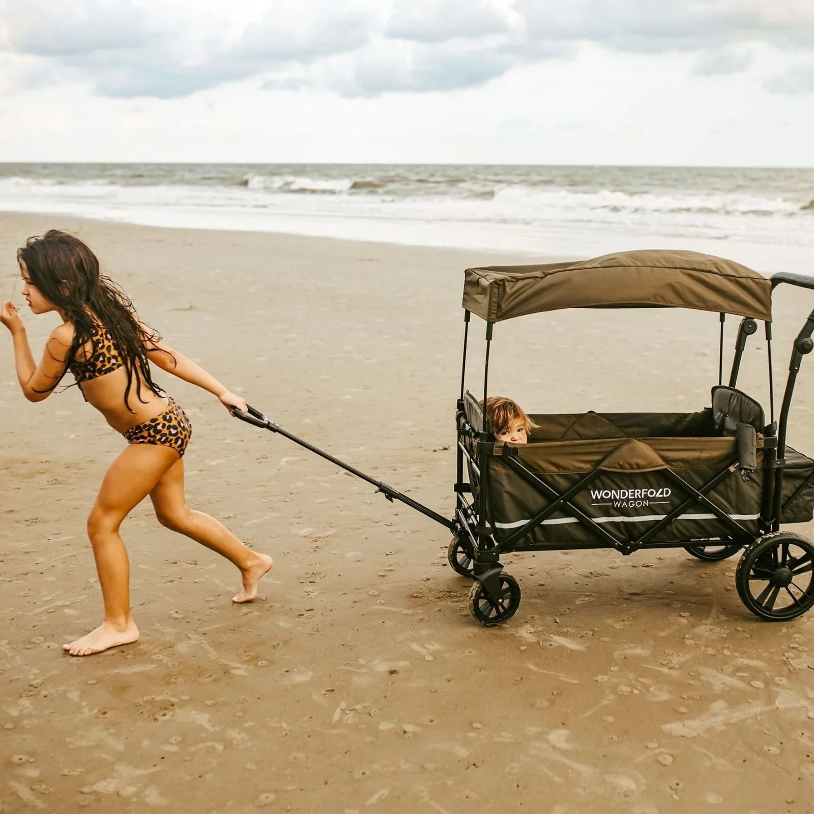 Wonderfold X4R Push and Pull Quad Stroller Wagon - Black - Image 15