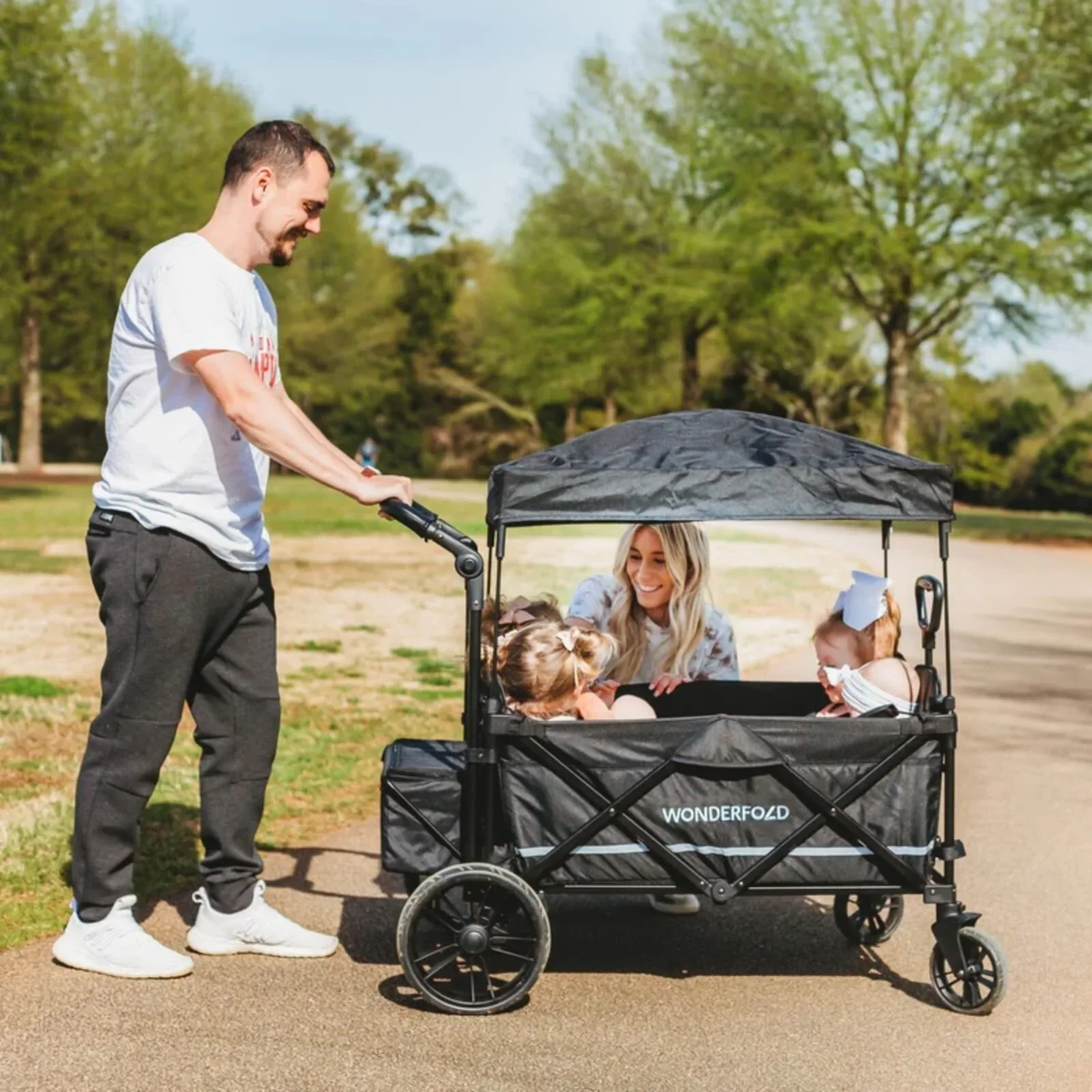 Wonderfold X4R Push and Pull Quad Stroller Wagon - Black - Image 7