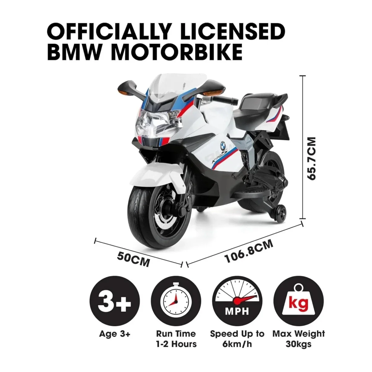 Xootz BMW 12.8V Electric Motorbike Ride On with Lithium Battery - White - Image 10