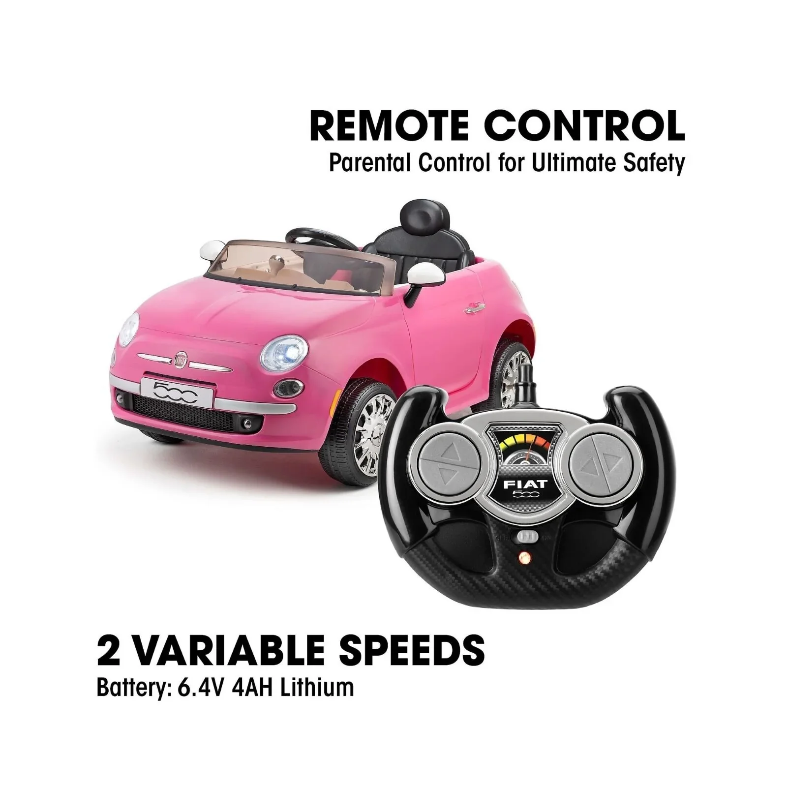 Xootz Fiat 500 12V Electric Ride On - Pink - Image 3