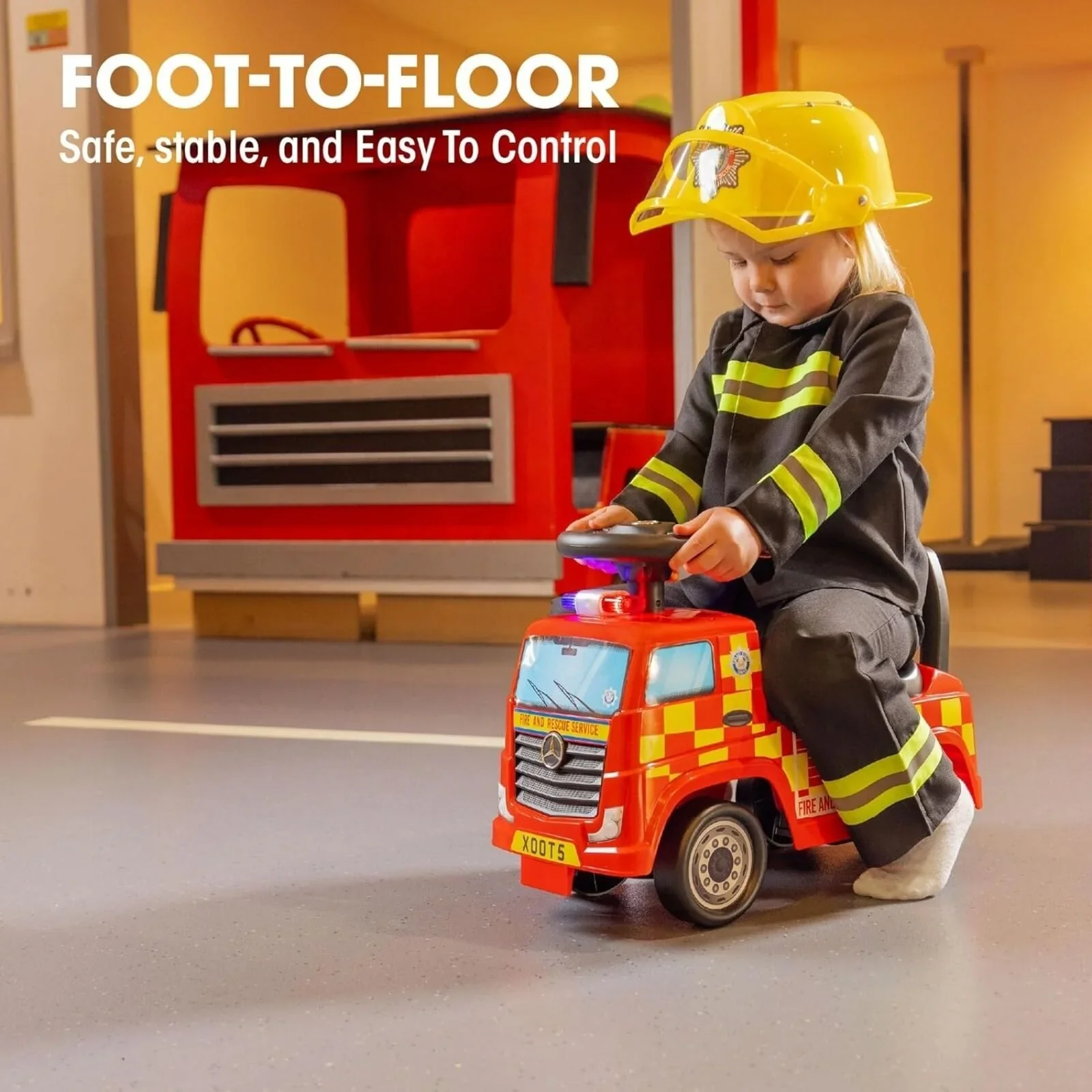 Xootz Mercedes-Benz Fire Engine Foot-to-Floor Ride On - Red - Image 6