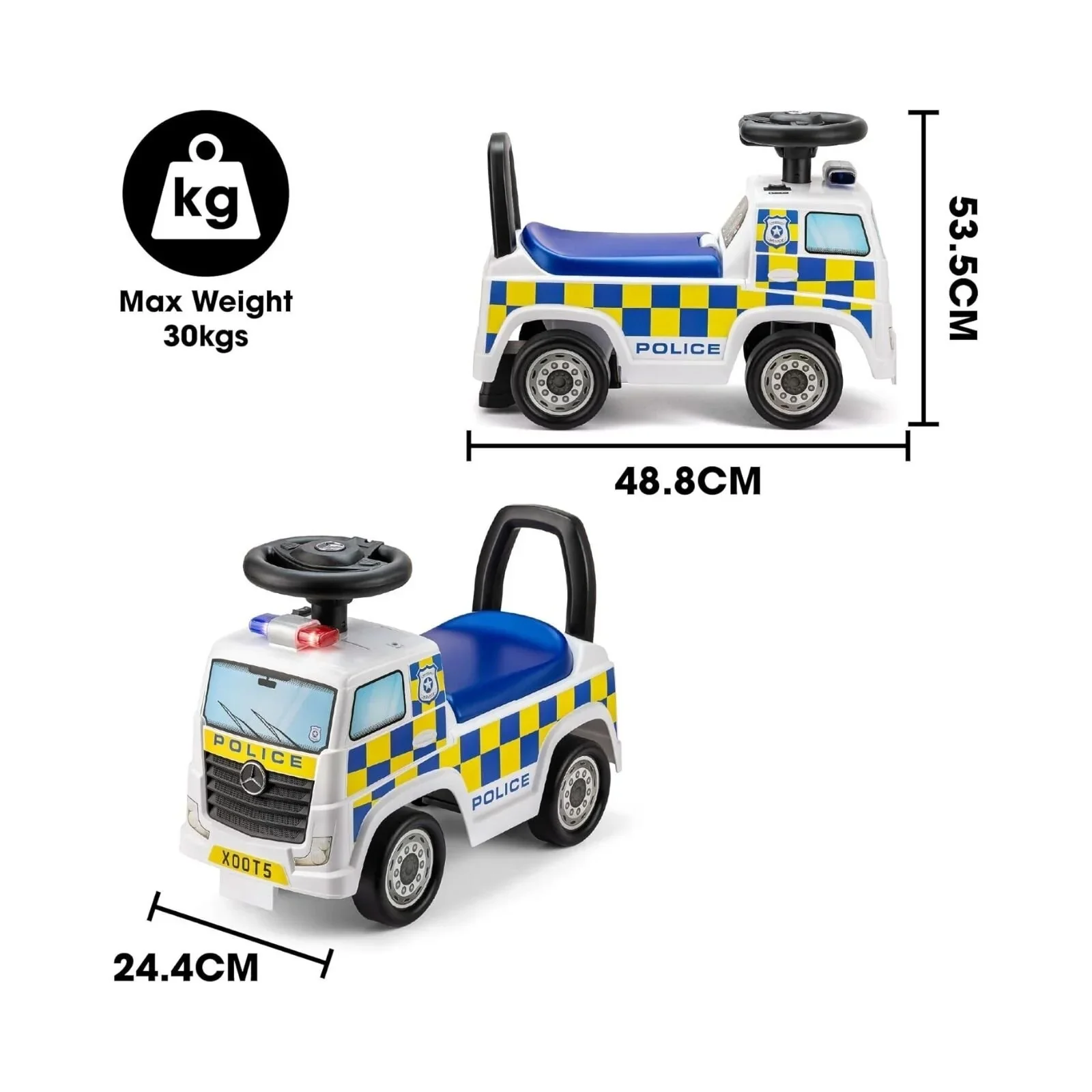Xootz Mercedes-Benz Police Foot-to-Floor Ride On - White - Image 6